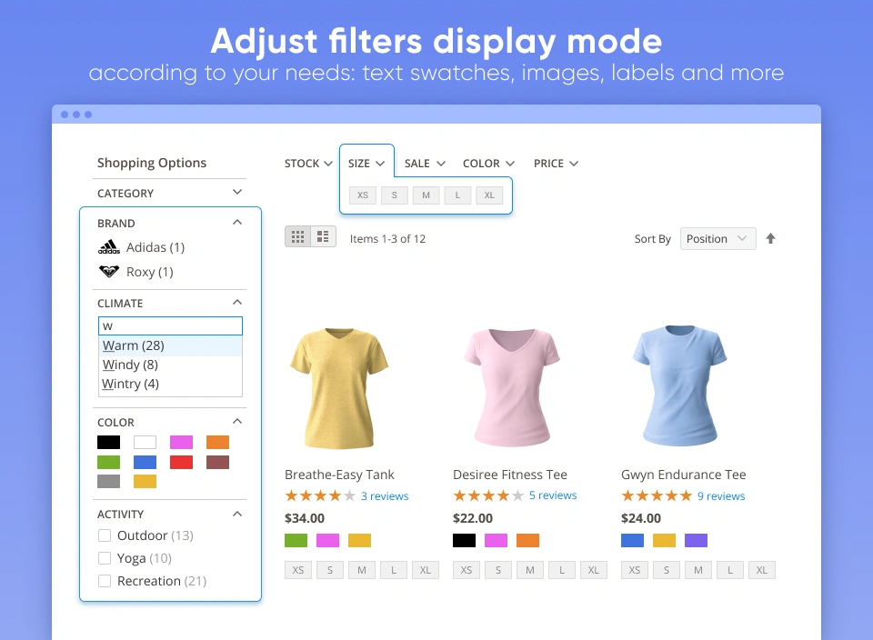 Adjust filters display mode according to your needs: text 

 swatches, images, labels and more