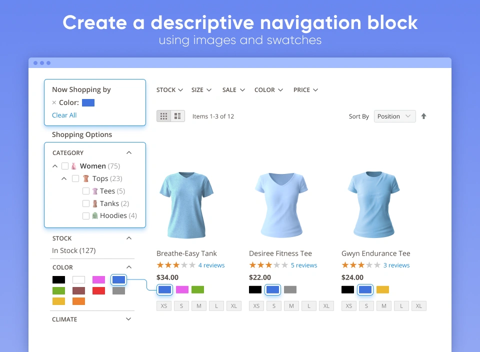 Create a visual and descriptive navigation block using images and swatches