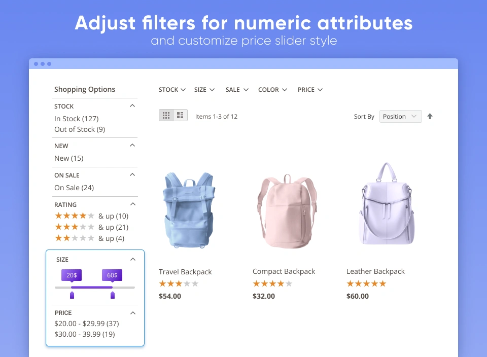 Adjust filters for numeric attributes and customize price slider style