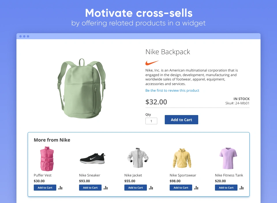 Motivate cross-sells by offering related products in a widget