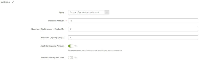 shopping cart price rules in magento 2 the actions tab example